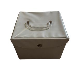 VTG 1960s 45 RPM Vinyl Record Carrying Case - Off-White Vinyl & Lucite Handle